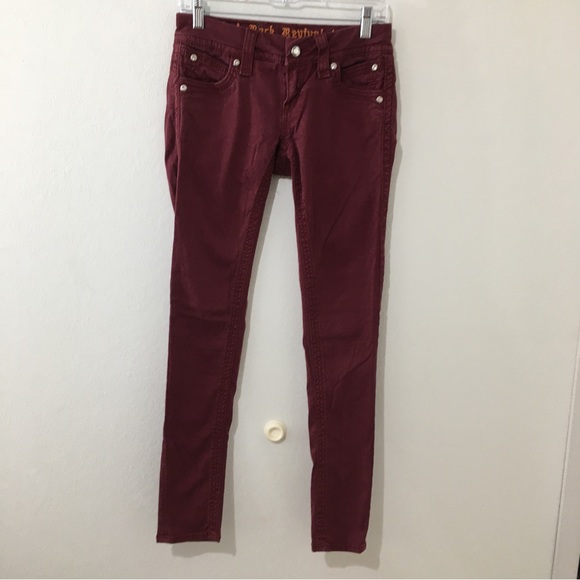 Rock Revival Liz Maroon Crystal Embellished Skinny Jeans size 25 - Picture 3 of 8